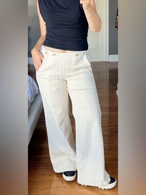 Anthropologie Cream Wide-Leg Flare Jeans